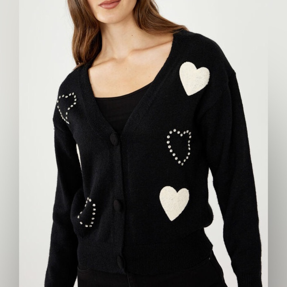 Frank Lyman NWOT Jewel Embellished V-neck Hearts Cardigan